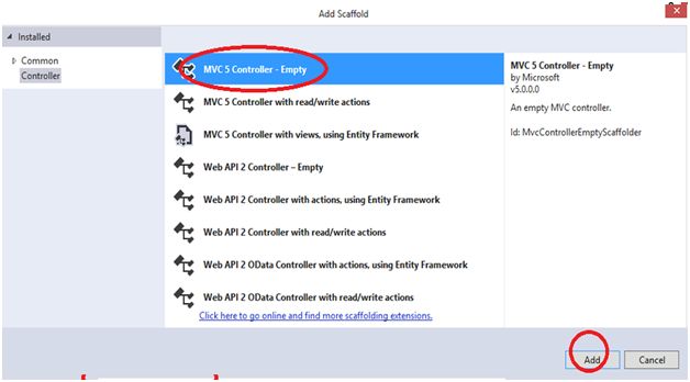 Select the MVC 5 Controller